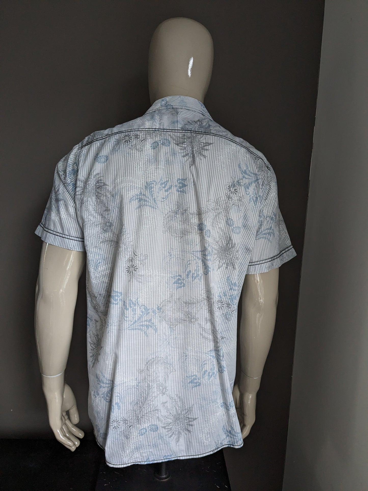 Philip Russel camisa manga corta. Impresión gris azul. Tamaño xl.