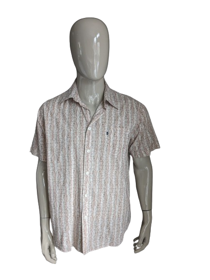 Lerros shirt short sleeve. Light brown floral print / striped. Size XL.