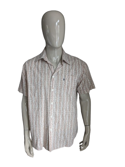 Lerros shirt short sleeves. Light brown floral print / striped. Size XL.