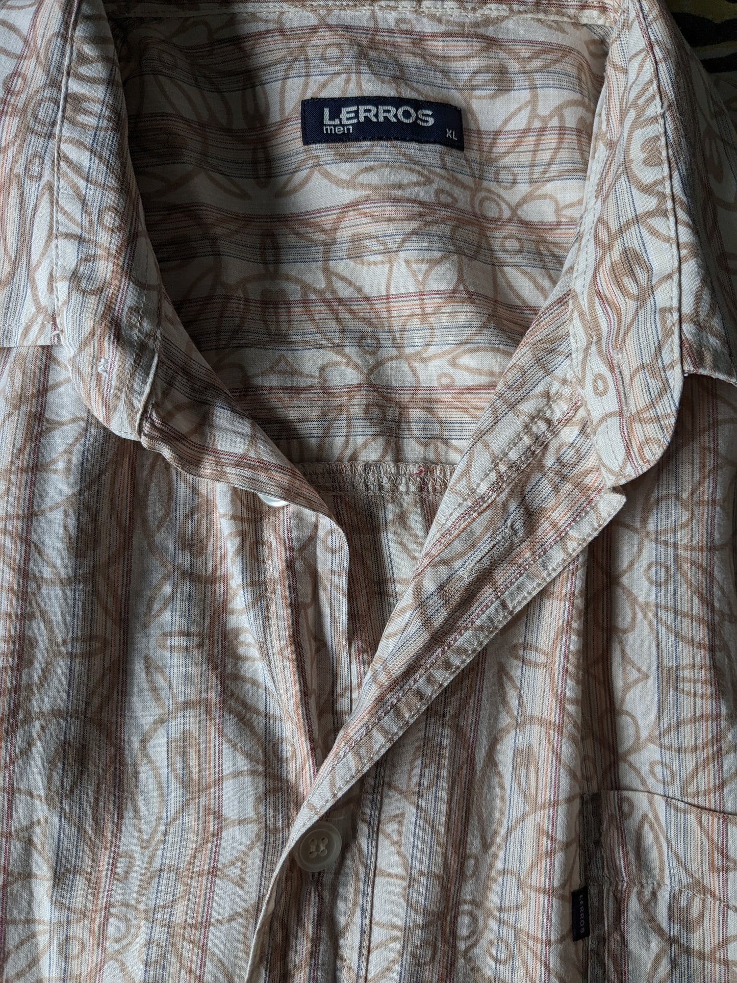 Lerros Shirt Sleeve. Imprimé floral brun clair / rayé. Taille xl.