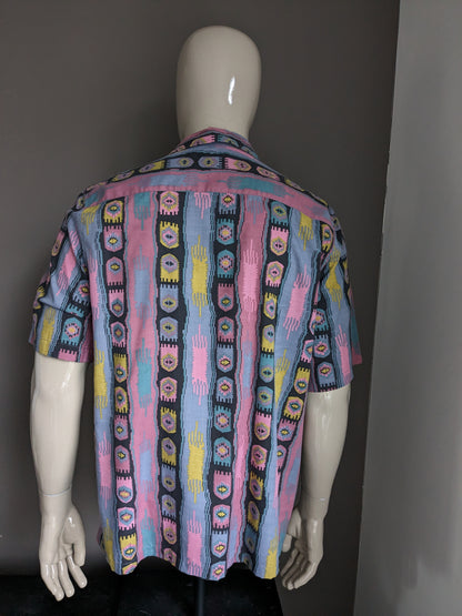 Asos short sleeve shirt. Purple gray green print. 52% viscose. Size M/L.