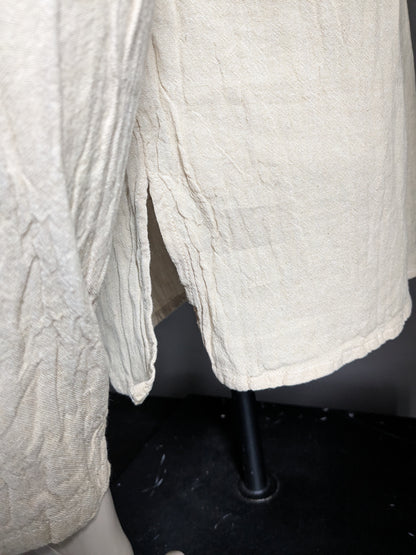 Vintage-Shirt / Langarm-Longsleeve mit Knöpfen und Mao / Stehkragen. Hellbraun. Größe M.