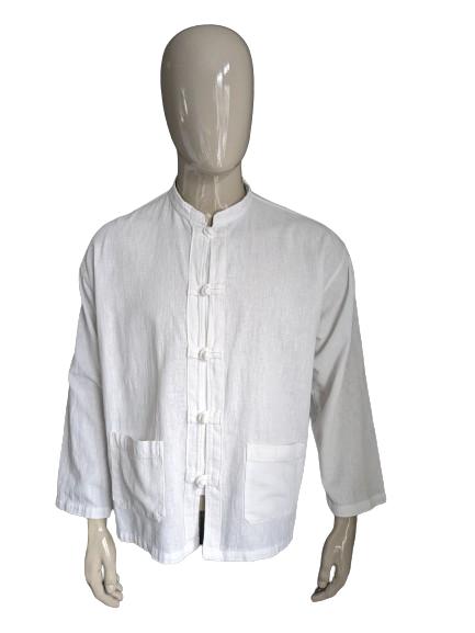 Camisa vintage con cuello mao / elevado. Nudos y bolsas de algodón. Tamaño xl.