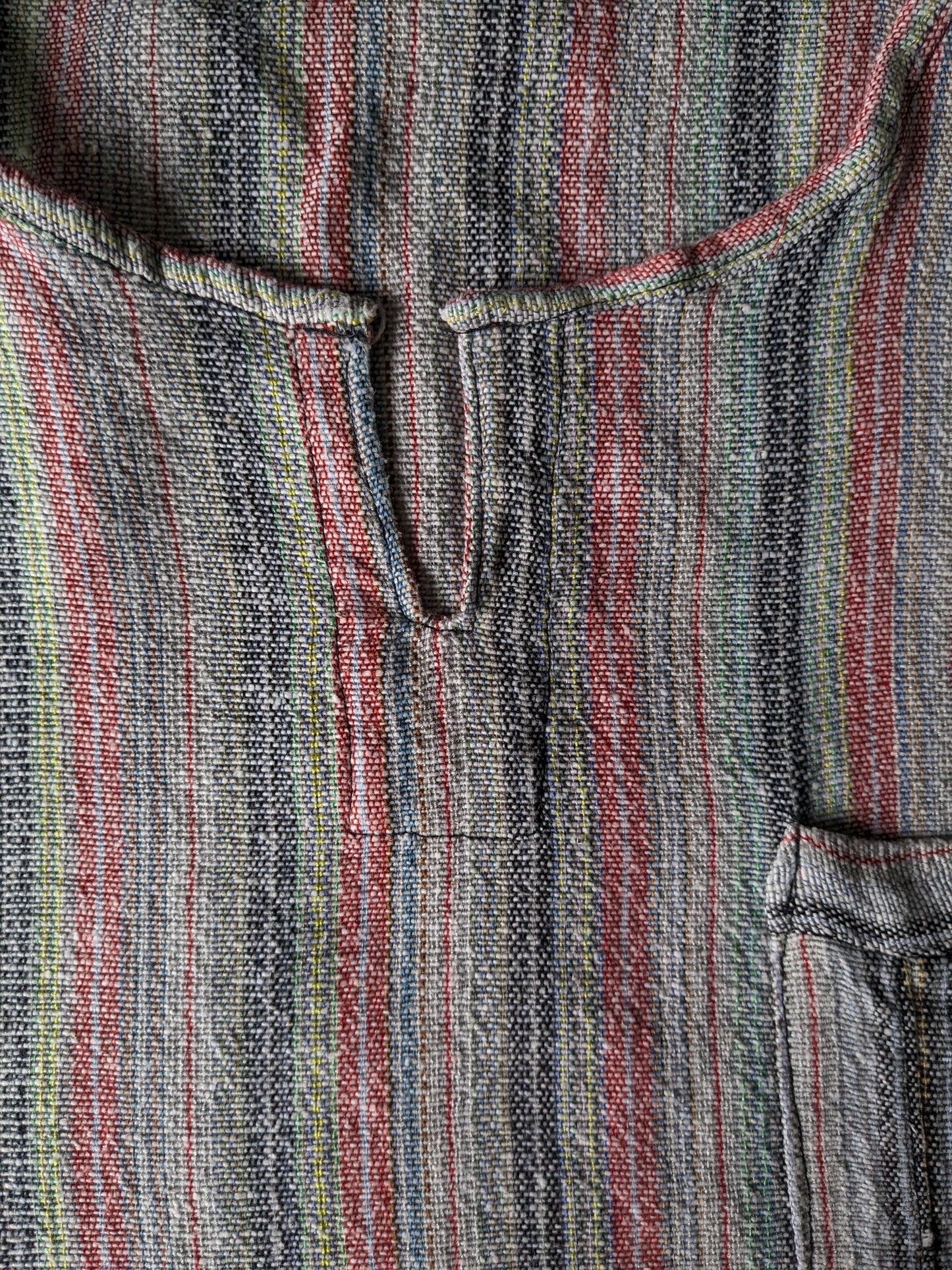 Vintage shirt / polo with mao / raised collar. Yellow green striped. Size XL.