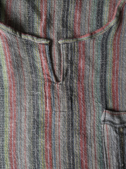 Vintage-Shirt/Polo mit Mao/Stehkragen. Gelbgrün gestreift. Größe XL.