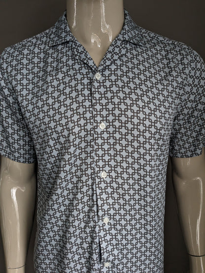 Reiss short sleeve shirt. Blue black white print. Size L.