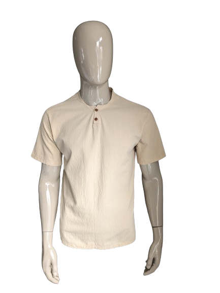 Vintage -Hemd / Polo mit MAO / Angehobener Kragen und Knöpfen. Beige. Größe L.