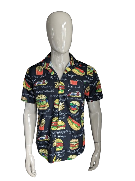Incerun overhemd korte mouw. Leuke Fast food print. Maat M.