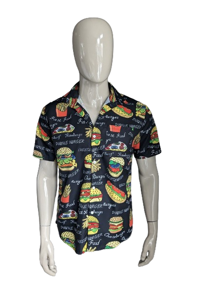Incerun overhemd korte mouw. Leuke Fast food print. Maat M.