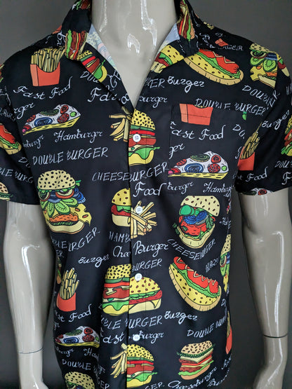 Incerun overhemd korte mouw. Leuke Fast food print. Maat M.