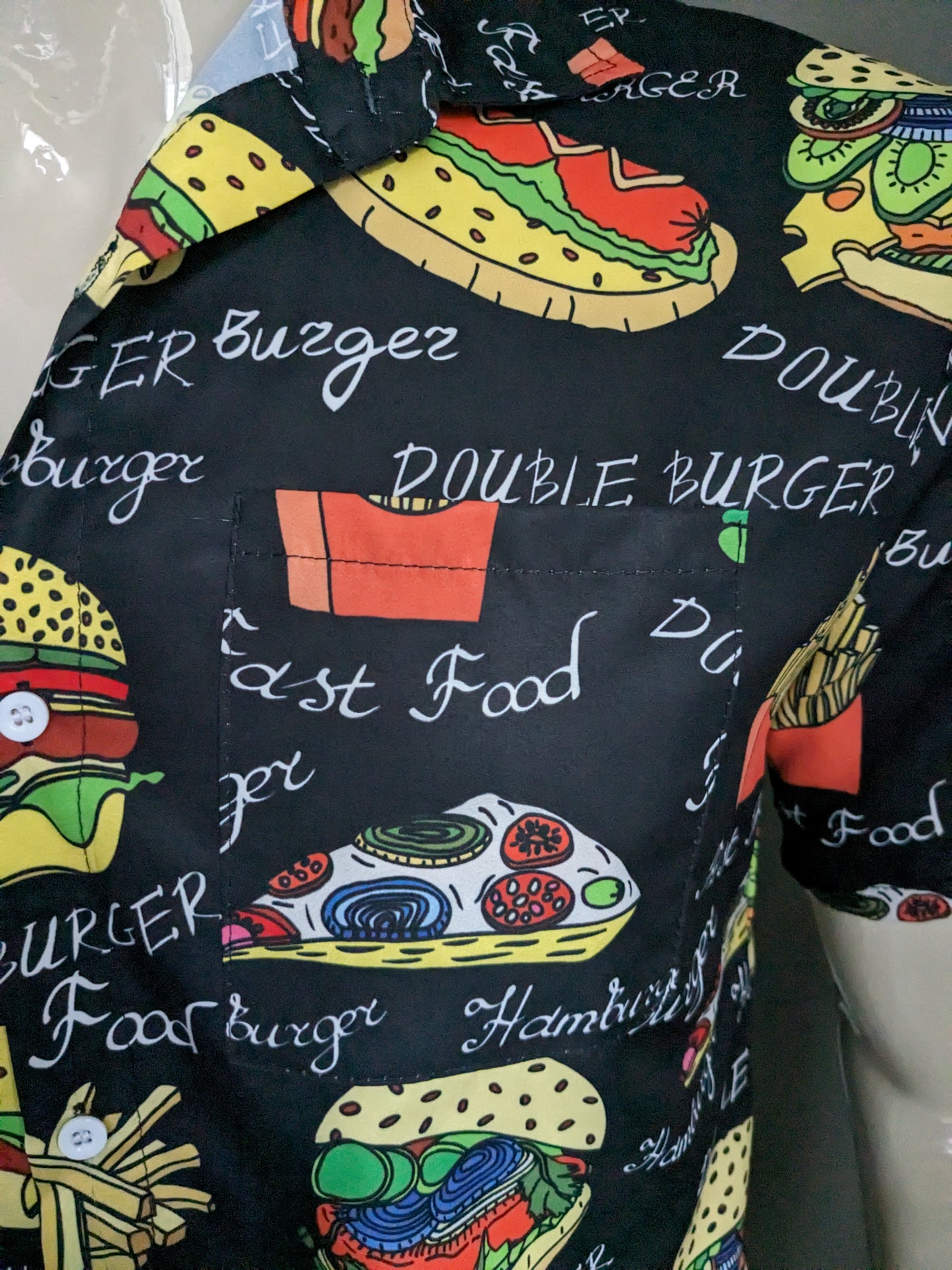 Incerun overhemd korte mouw. Leuke Fast food print. Maat M.
