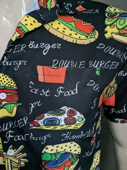 Incerun overhemd korte mouw. Leuke Fast food print. Maat M.