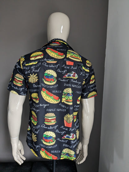 Incerun overhemd korte mouw. Leuke Fast food print. Maat M.