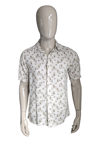 Vintage Axcess -Shirt Kurzarm. Beige Brown Print. Größe M.