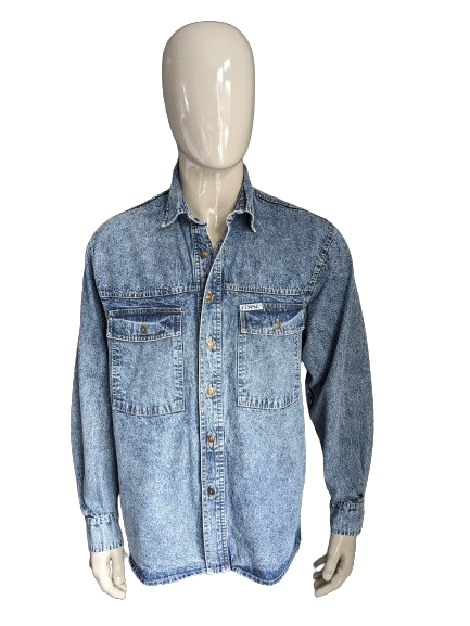 Vintage Fimse jeans overhemd dikkere stof. Blauw gemêleerd. Maat L.