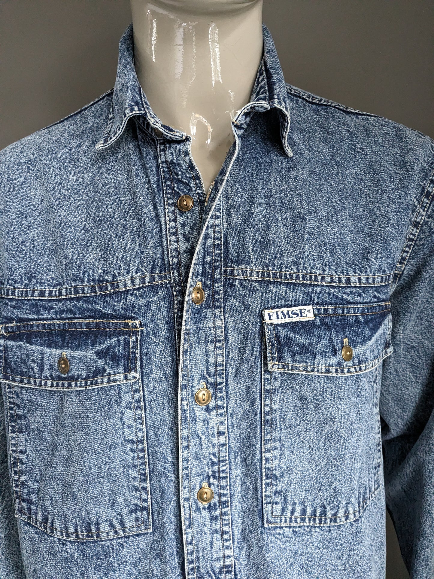 Camicia più spessa dei jeans da fimse vintage. Blu misto. Taglia L.