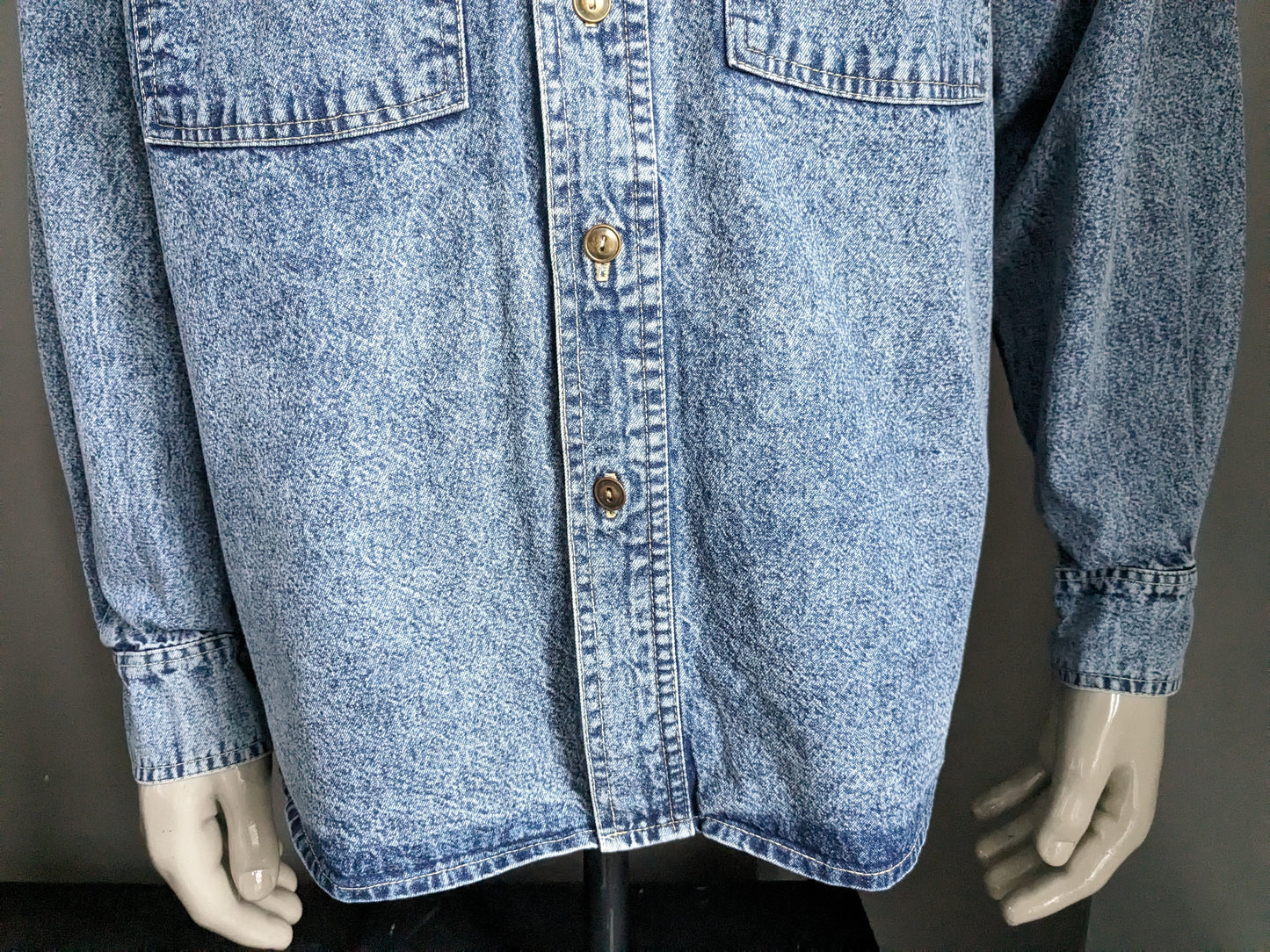 Vintage Fimse jeans overhemd dikkere stof. Blauw gemêleerd. Maat L.