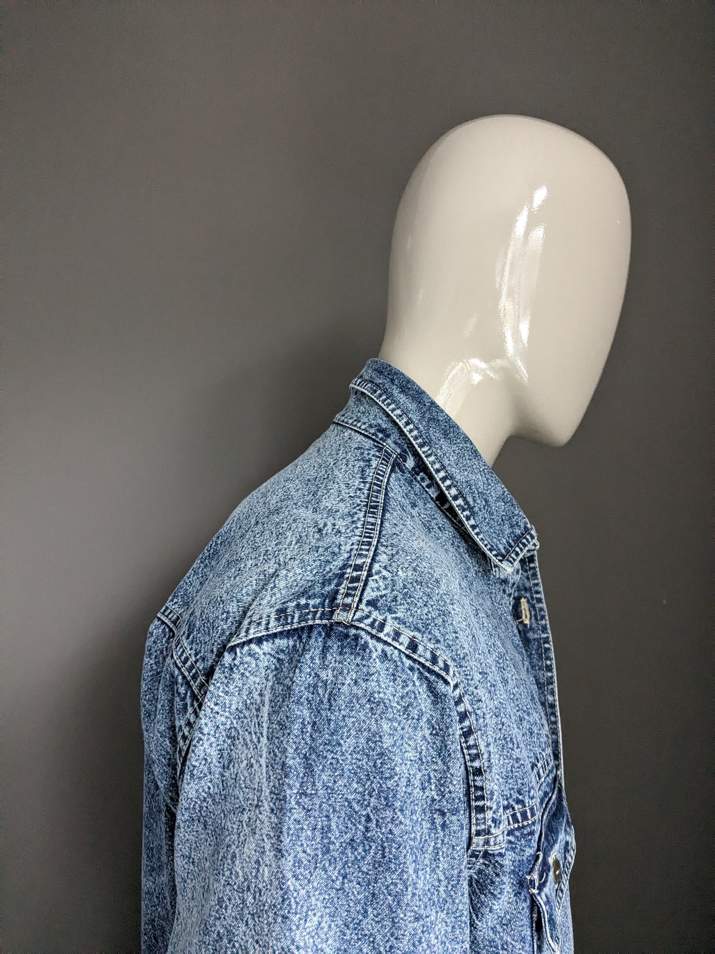 Vintage fimse jeans shirt thicker fabric. Blue mixed. Size L.