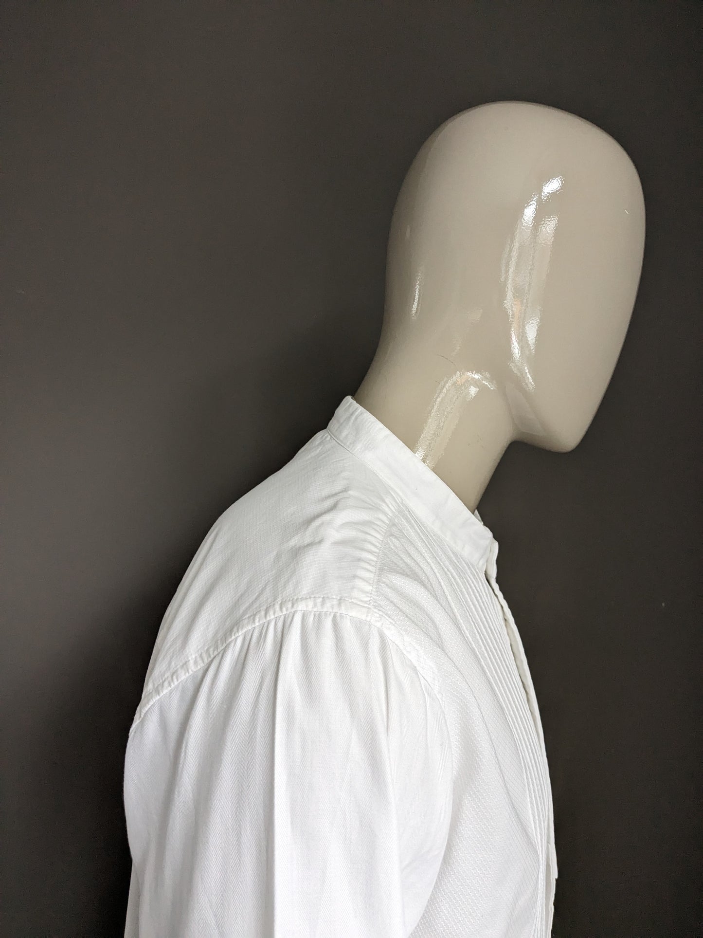 Camicia di denim Hilfiger con collare Mao / Standing. Bianco. Taglia L.