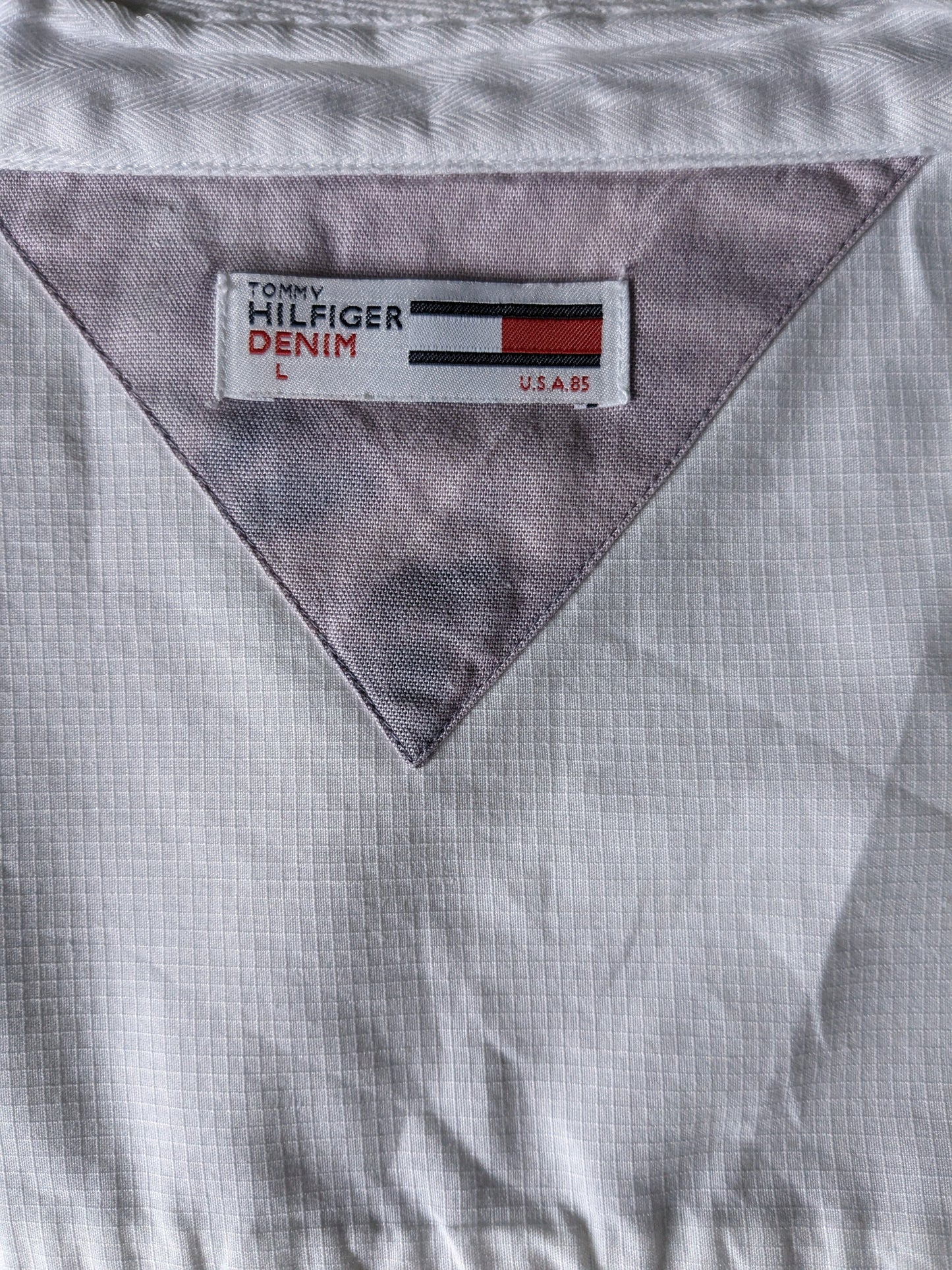 Hilfiger -Denim -Hemd mit Mao / Stehkragen. Weiß. Größe L.
