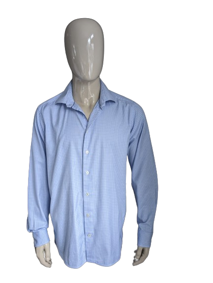 Camisa Eton. Blanco azul a cuadros. Tamaño 43 / xl.