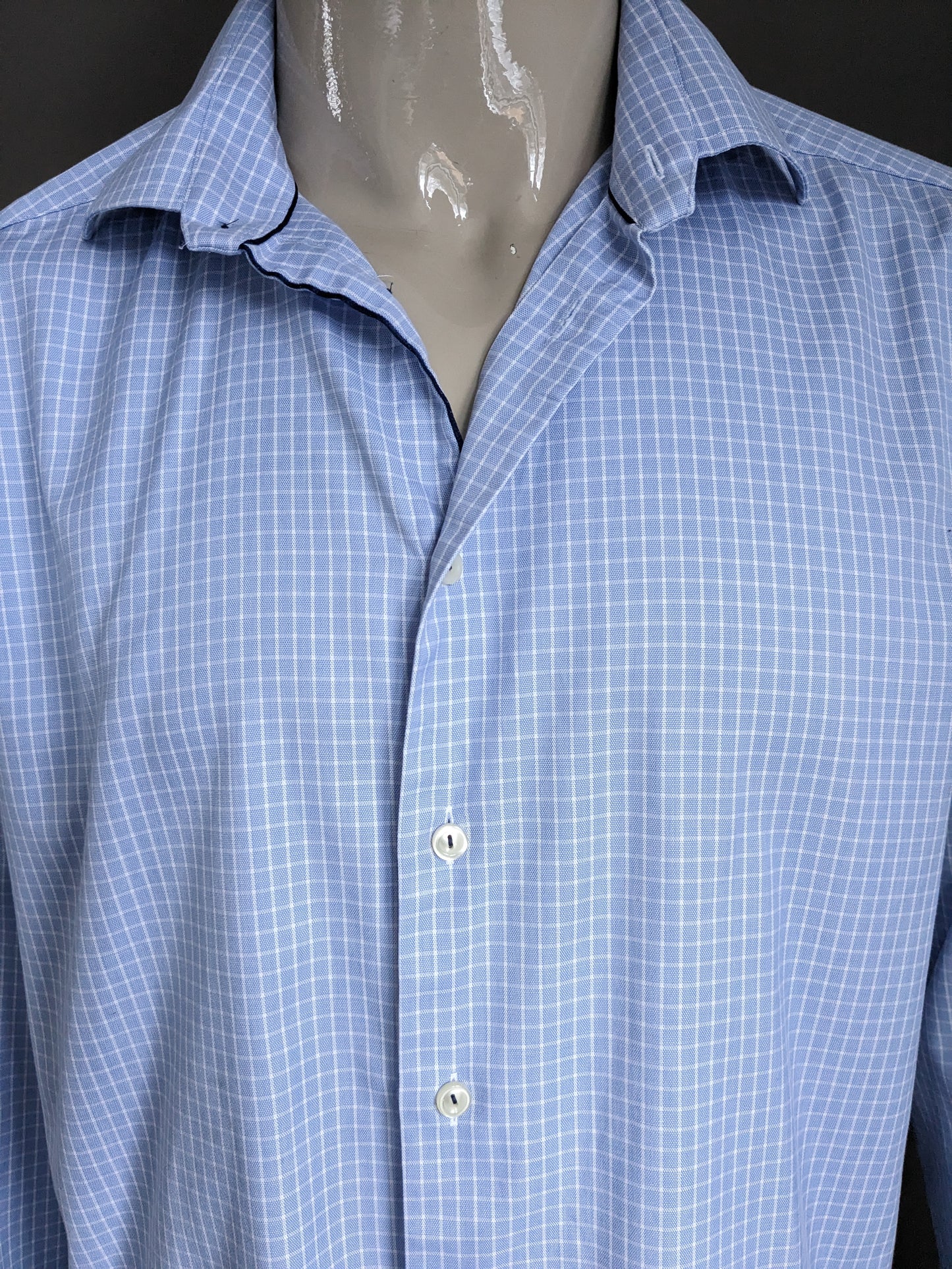 Camisa Etón. Cuadros azules y blancos. Talla 43/XL.