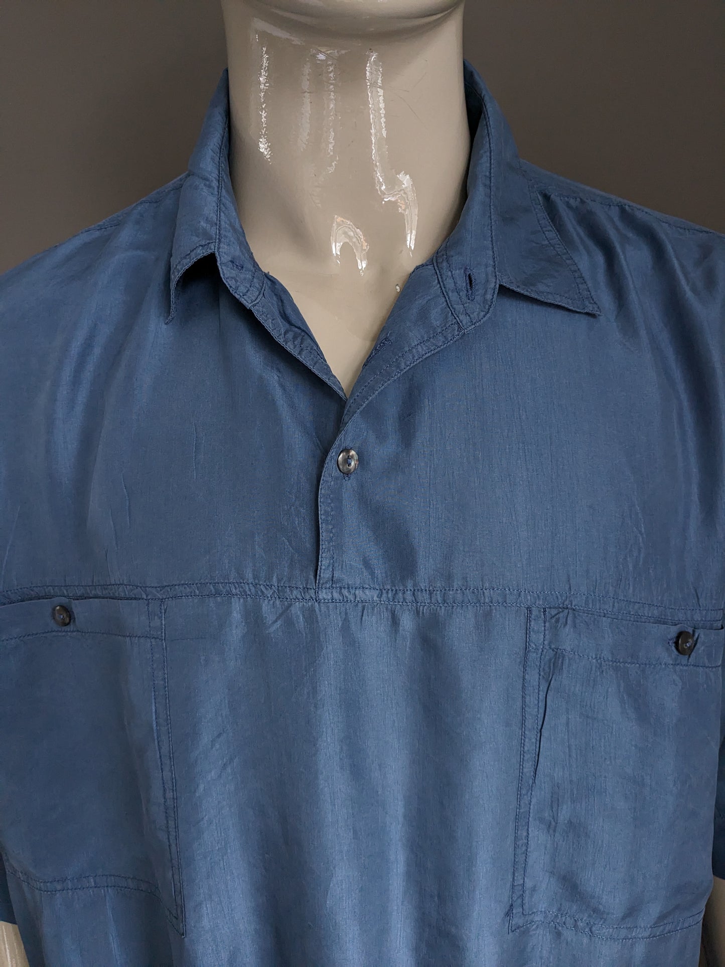 Polo de seda Angelo Litrico vintage con banda elástica. Azul. Tamaño 2xl / 3xl