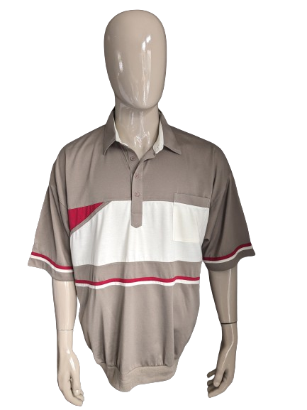 Vintage polo with elastic band. Brown beige red colored. Size 3XL.