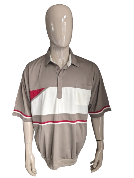 Vintage-Polo mit elastischem Band. Braun beige rot gefärbt. Größe 3XL.