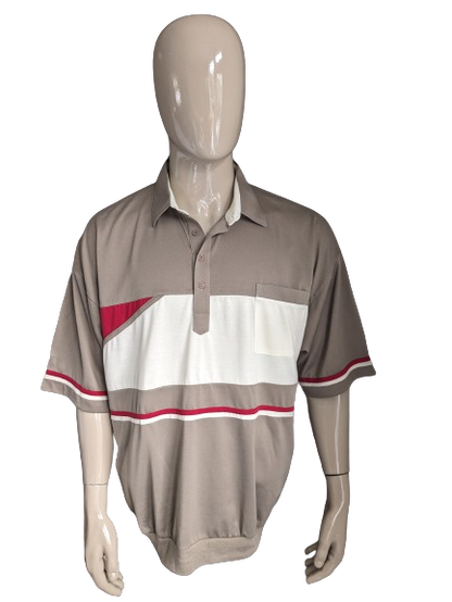 Vintage-Polo mit elastischem Band. Braun beige rot gefärbt. Größe 3XL.