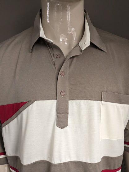 Vintage-Polo mit elastischem Band. Braun beige rot gefärbt. Größe 3XL.