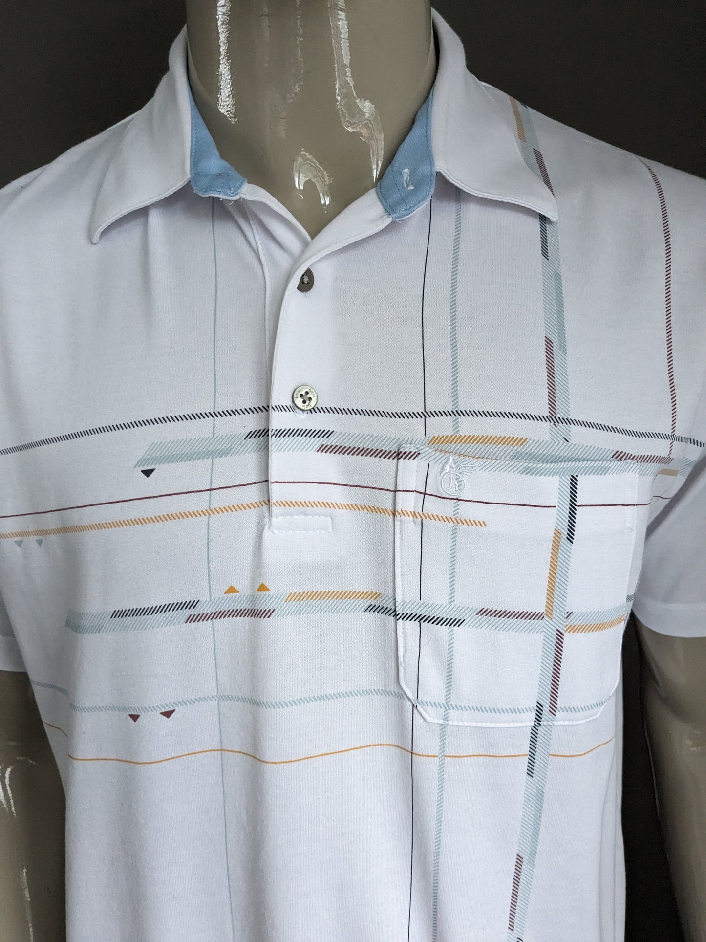 Vintage Hajo Polo with elastic band. White with print. Size L / XL.
