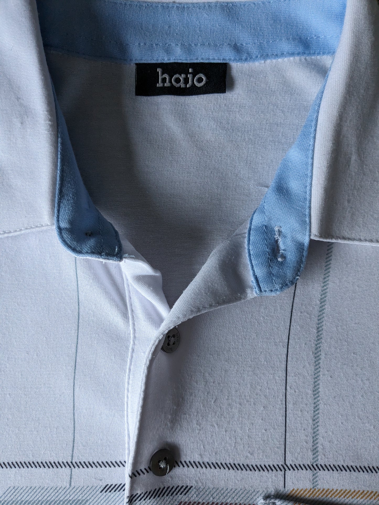 Vintage Hajo Polo con banda elástica. Blanco con impresión. Tamaño L / XL.