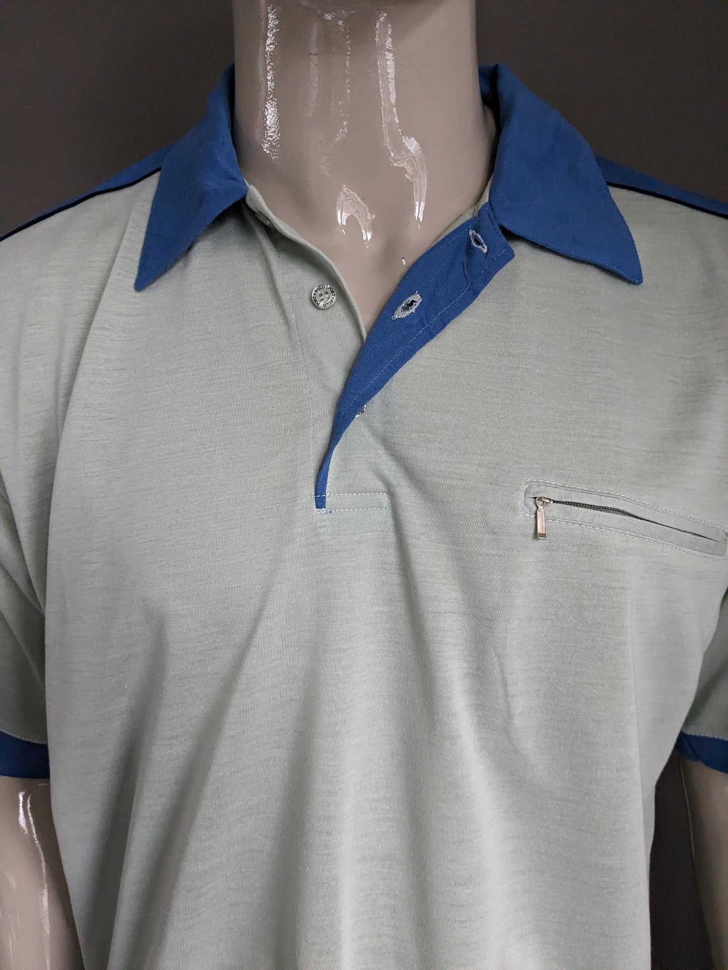 Vintage polo with elastic band. Green Blue. Size L / XL