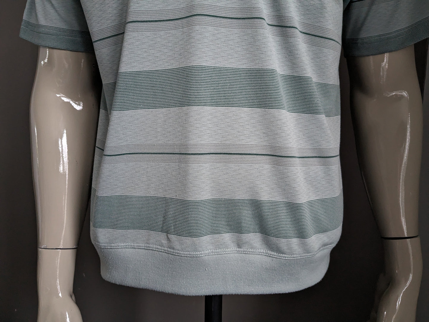 Vintage Humy Polo with elastic band and zipper. Green striped. Size M.
