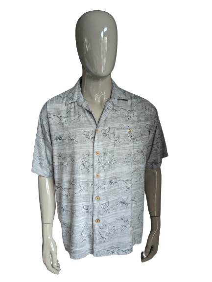 A MÍ. Camisa de Sport Hawaii manga corta. Impresión gris marrón. Tamaño xl. Viscosa / distrito