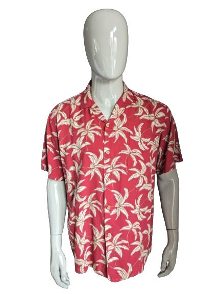 Paradise fand originales Hawaii -Hemd Kurzarm. Red Beige Druck. Größe xxl / 2xl