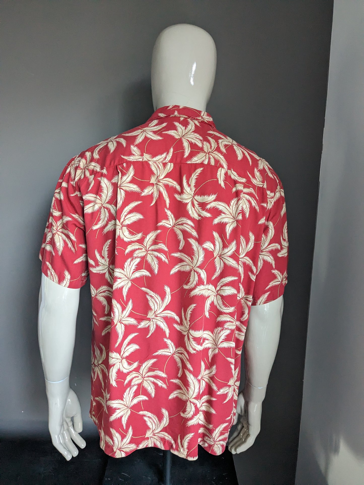 Paradise Found origineel Hawaii overhemd korte mouw. Rood beige print. Maat XXL / 2XL