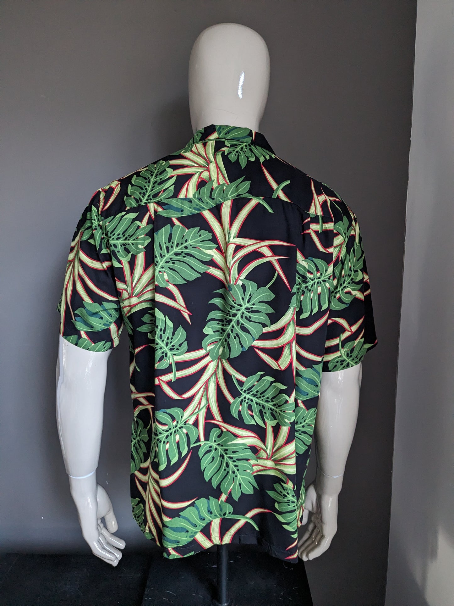 Banana Jack Original Hawaii Shirt Short. Stampa rossa verde nera. Taglia XL. Rayon / viscosa
