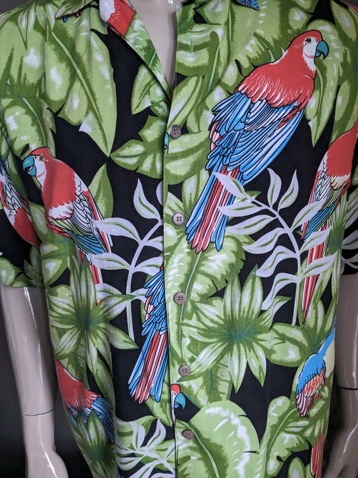 Thumps Up origineel Hawaii overhemd korte mouw. Papagaai print. Maat L / XL. Viscose / Rayon