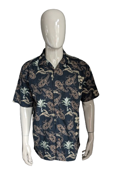 Vintage Clearwater Outfitters Hawaii overhemd korte mouw. Zwart bruin groene print. Maat L / XL. 45% viscose / rayon