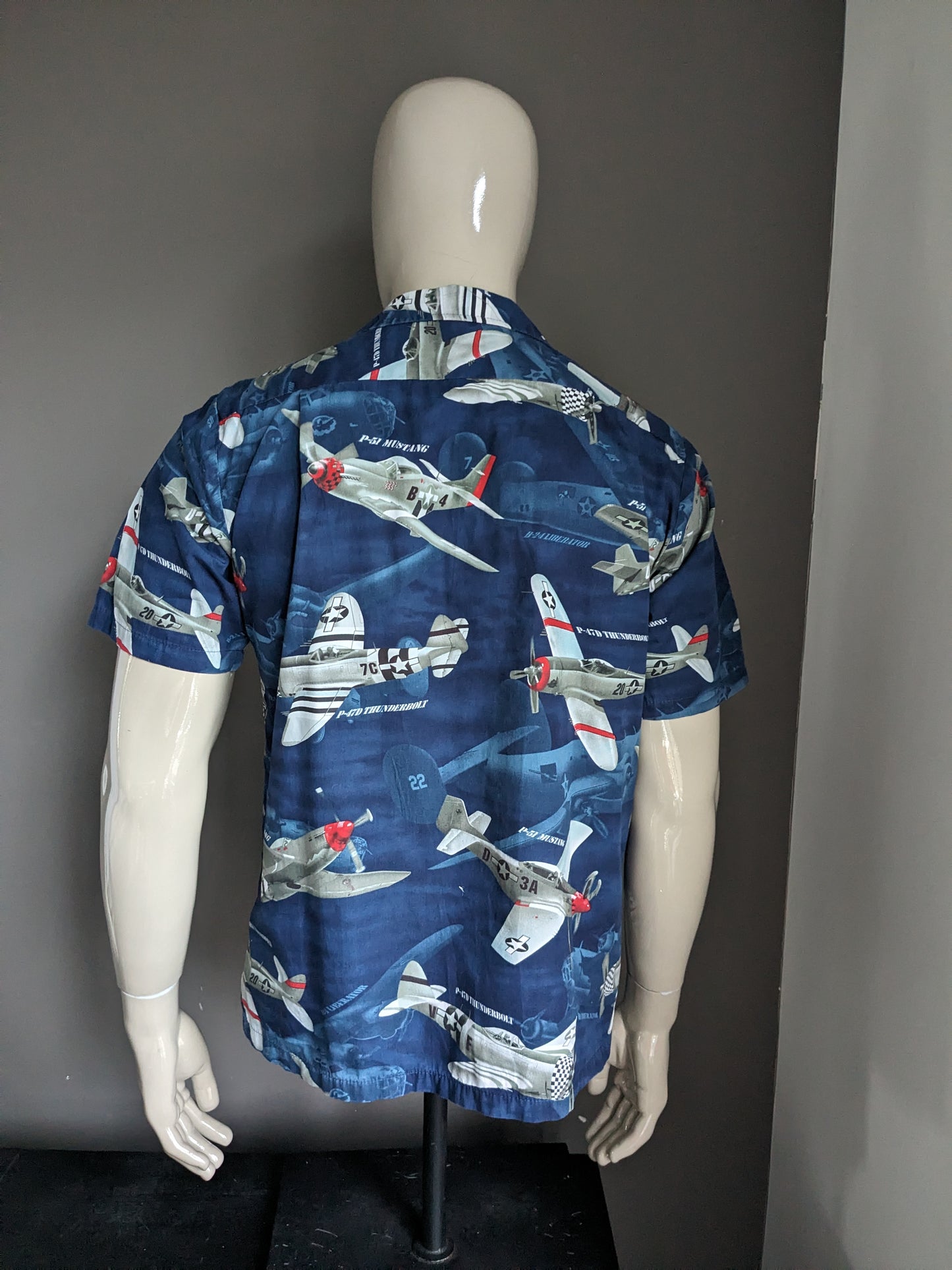 RJC Original Hawaii Shirt Kurzarm. Blau grün weißer Druck. Größe M. Made in Hawaii.