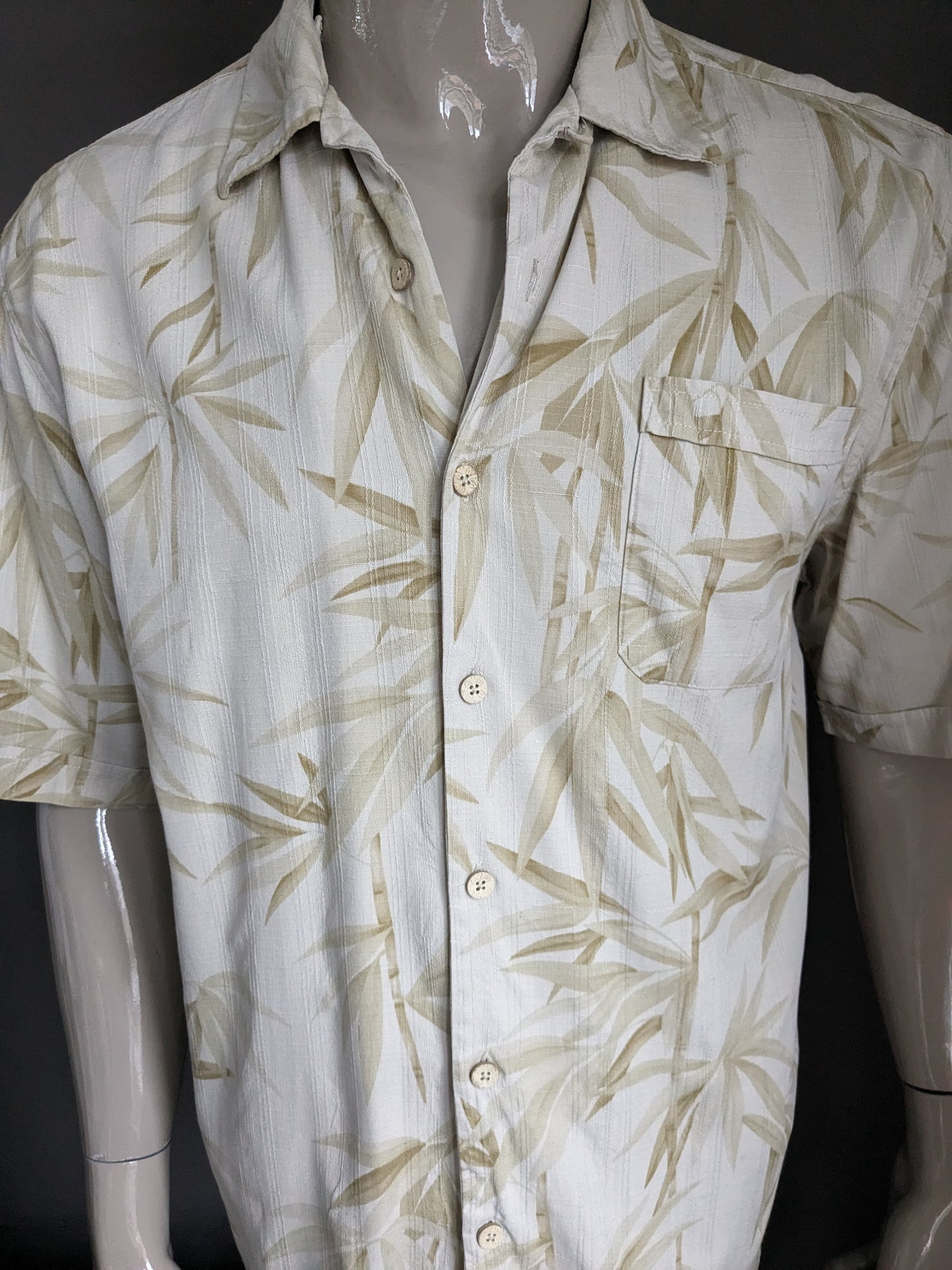 Jamaica Jaxx zijden origineel Hawaii overhemd korte mouw. Beige print. Maat M.