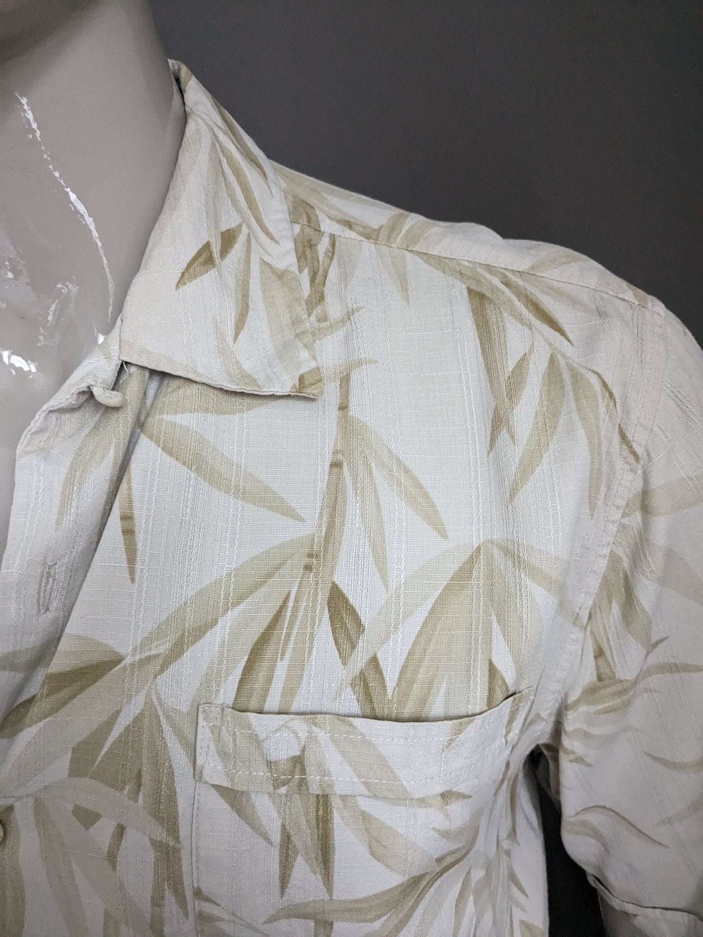 Jamaica Jaxx zijden origineel Hawaii overhemd korte mouw. Beige print. Maat M.
