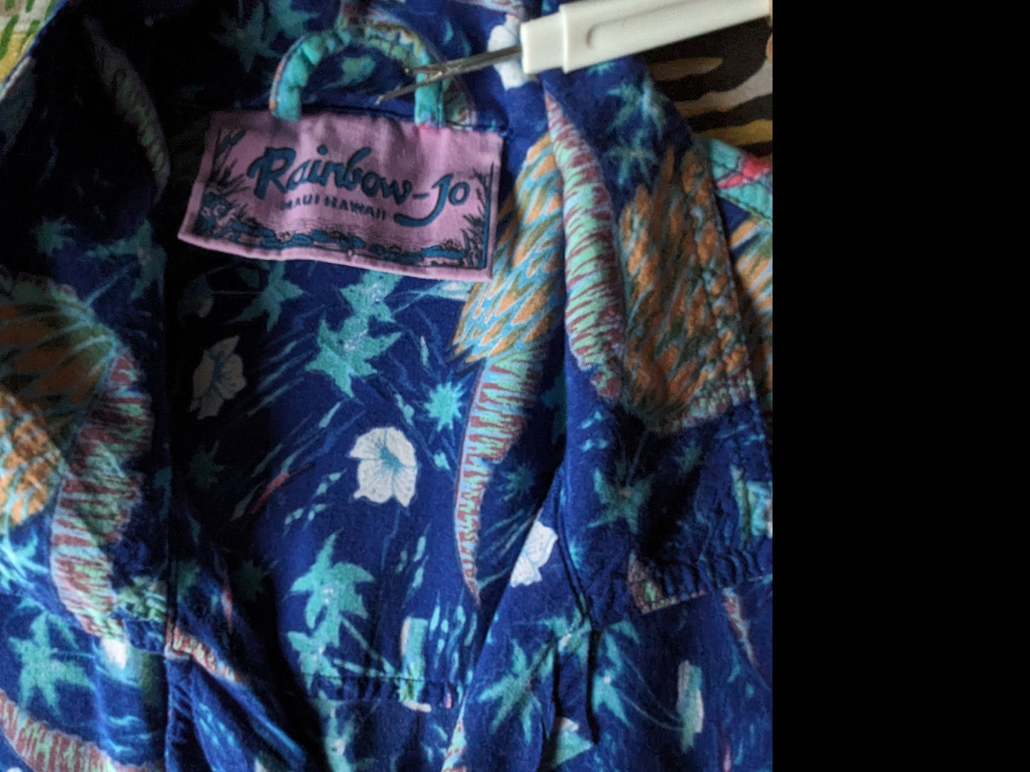 Rainbow Jo Maui Original Hawaii Hemd Kurzarm. Blau orange Pinkgrüner Druck. Größe xl.