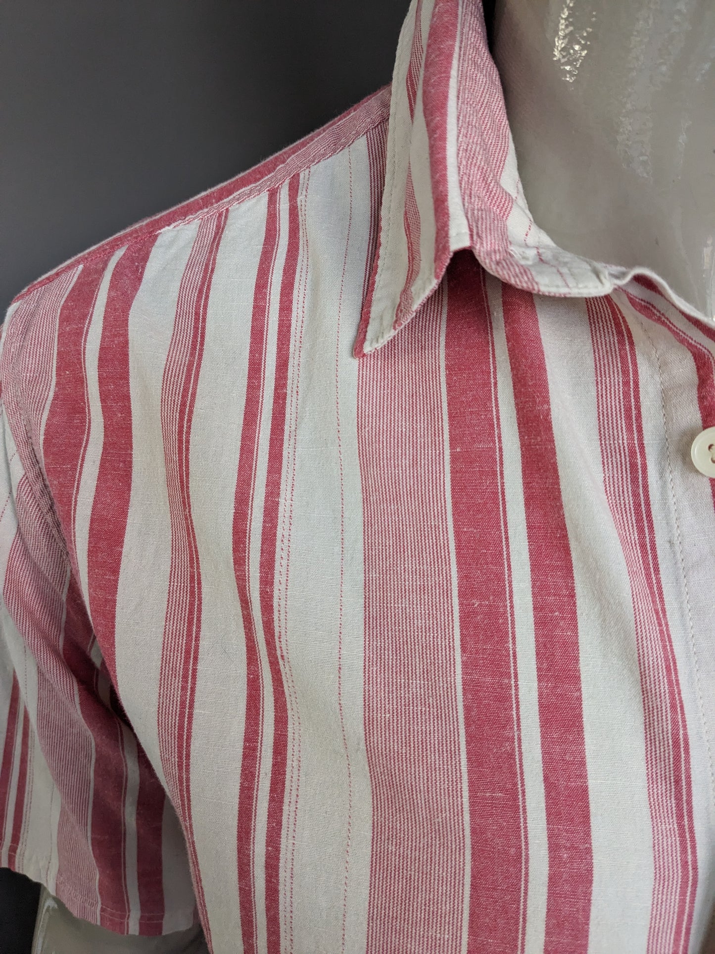Selected homme shirt short sleeve. Red beige striped. Size L. Regular Fit.