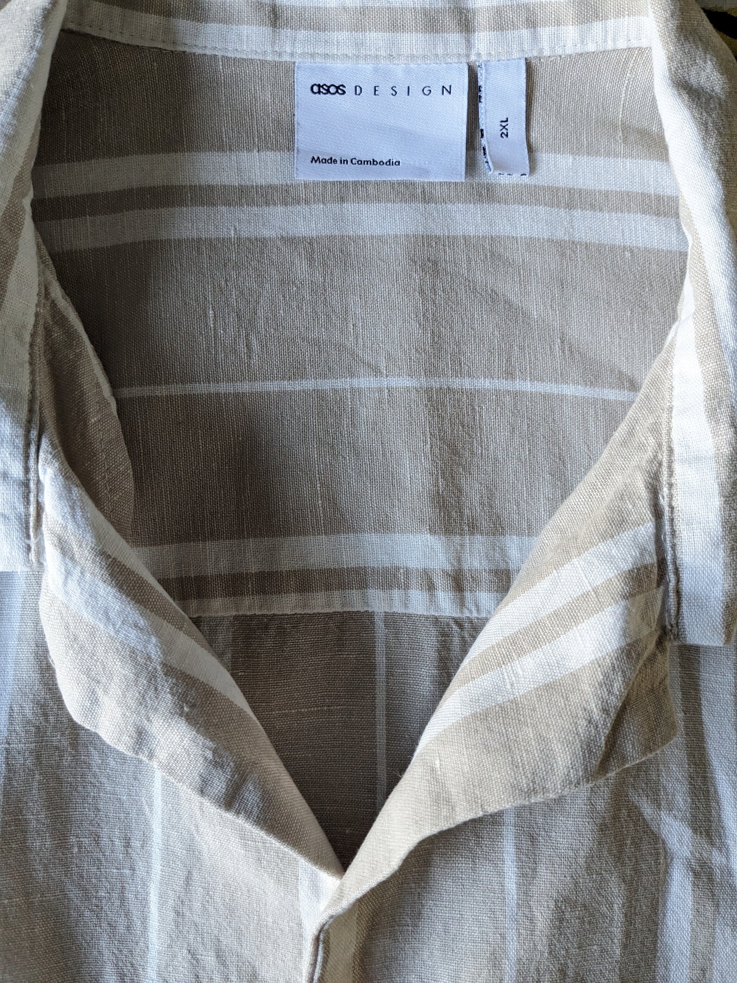 Asos Diseño de camisa de lino Manga corta con 1 nudo. Beige White Striped. Tamaño 2xl / xxl. 53% de lino.