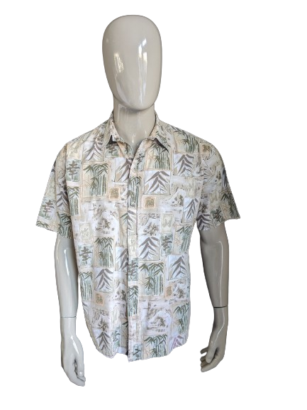 Cooke Street Honolulu Hawaii Shirt corta. Stampa di beige verde. Dimensione XXL / 2XL.