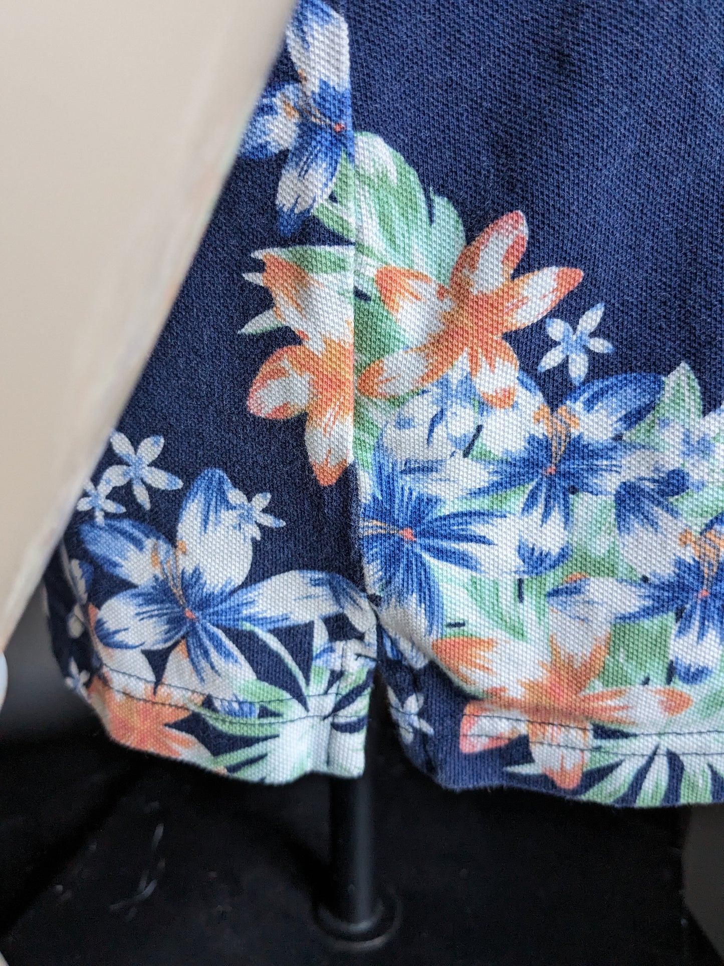 Lands' End Polo. Blue Green Orange Flowers Print. Size L. Traditional Fit.