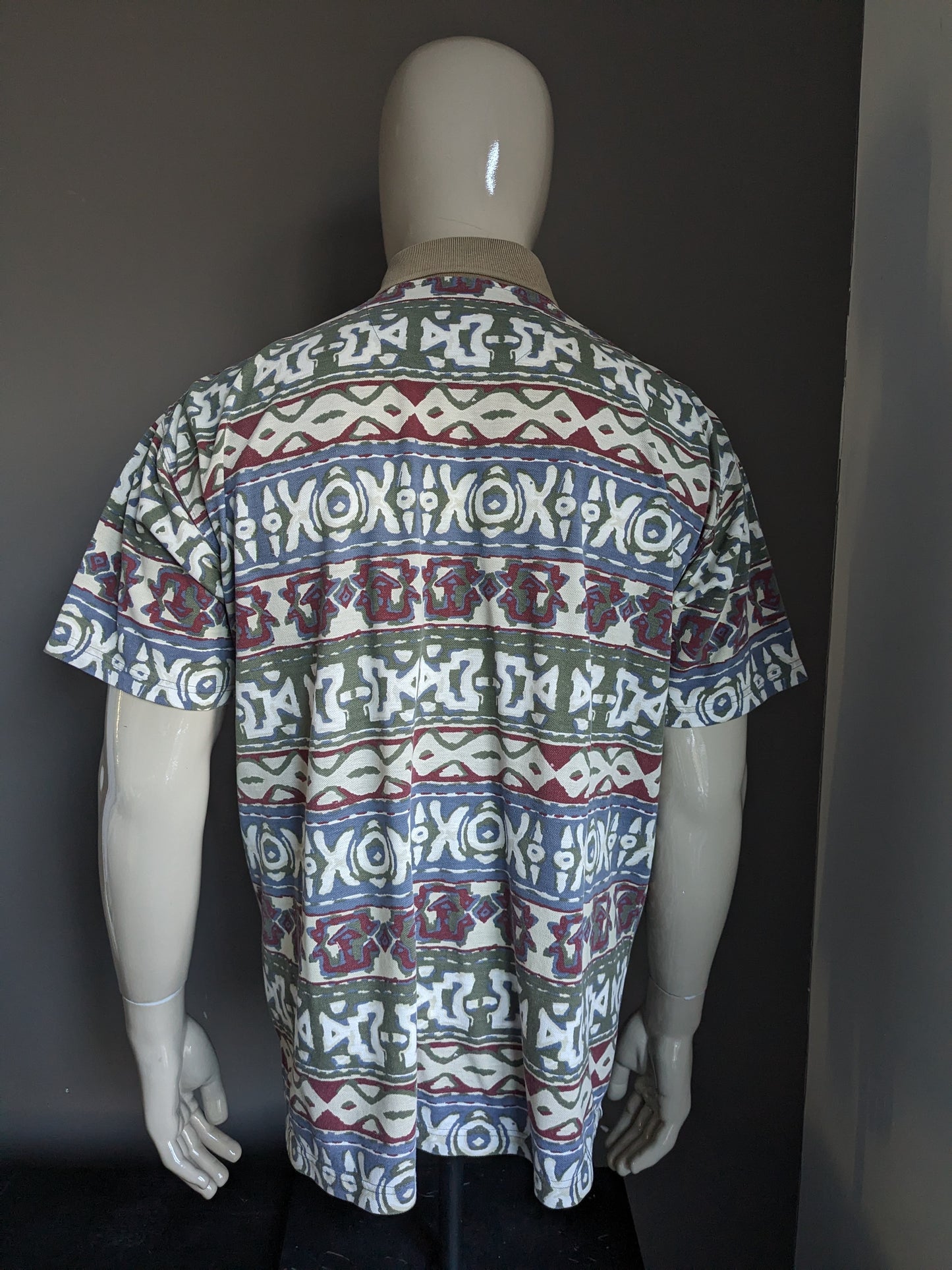 Vintage New Fast Polo. Red green blue beige print. Size 2XL / XXL.